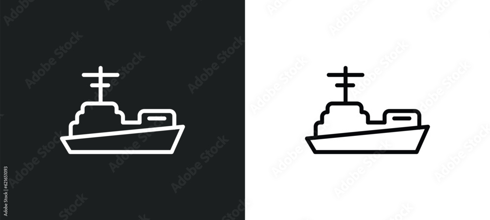 Poster ship outline icon in white and black colors. ship flat vector icon from army collection for web, mob