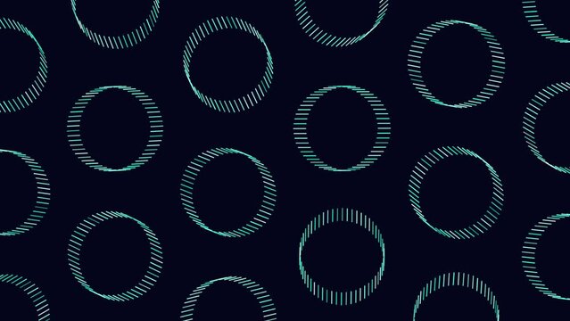 Neon futuristic circles pattern with rainbow lines on black gradient, motion abstract corporate, cyber and futuristic style background