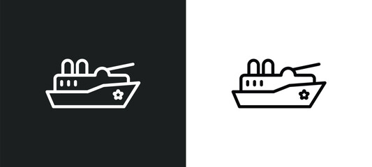 militar ship outline icon in white and black colors. militar ship flat vector icon from army and war collection for web, mobile apps and ui.
