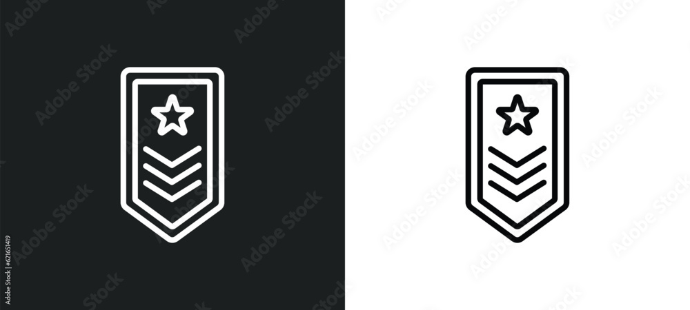 Poster rank outline icon in white and black colors. rank flat vector icon from army collection for web, mob