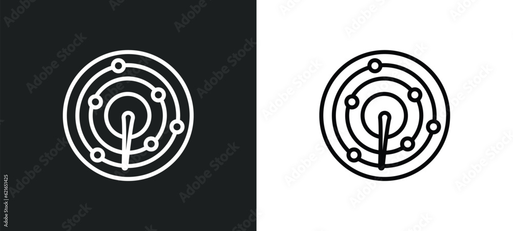 Poster radar outline icon in white and black colors. radar flat vector icon from army collection for web, m