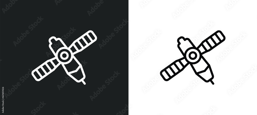 Poster satellite outline icon in white and black colors. satellite flat vector icon from army collection fo