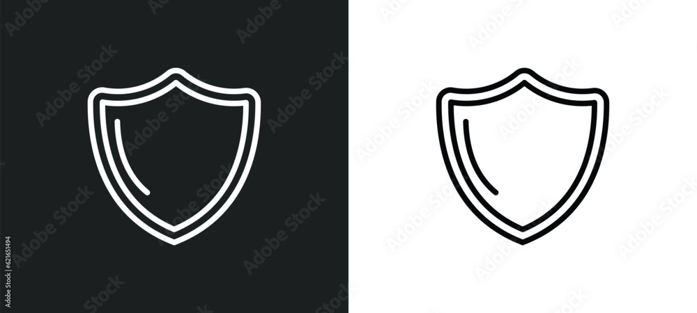 Poster shield outline icon in white and black colors. shield flat vector icon from army collection for web,