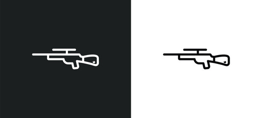 sniper rifle outline icon in white and black colors. sniper rifle flat vector icon from army collection for web, mobile apps and ui. - obrazy, fototapety, plakaty