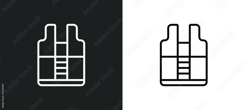 Poster bulletproof vest outline icon in white and black colors. bulletproof vest flat vector icon from army