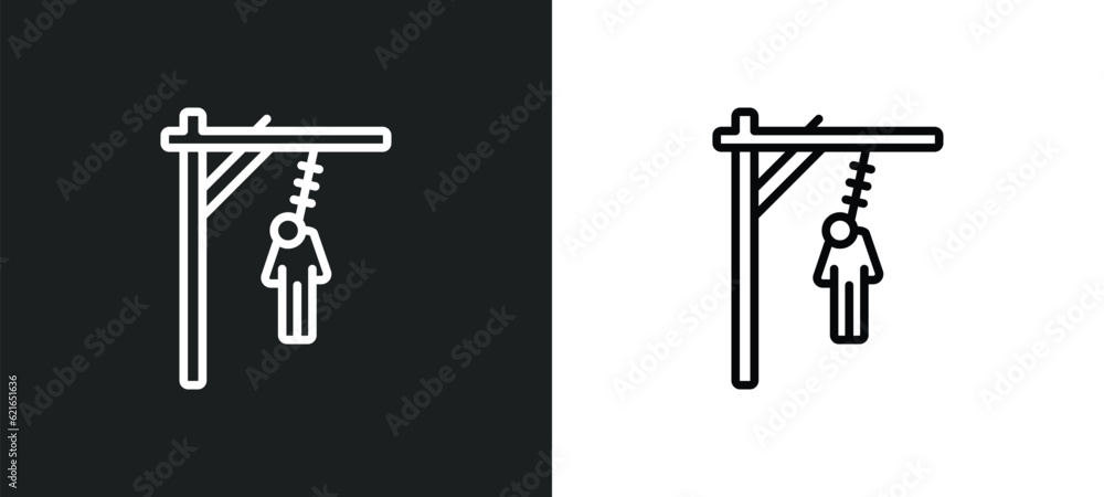 Poster execution outline icon in white and black colors. execution flat vector icon from army collection fo