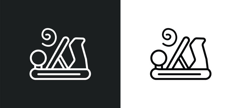 wood plane outline icon in white and black colors. wood plane flat vector icon from architecture and city collection for web, mobile apps and ui.