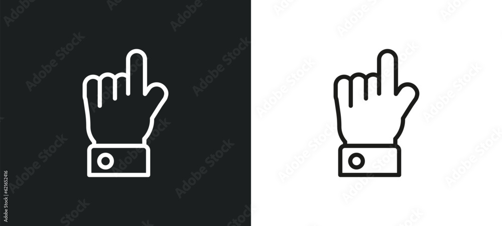 Poster hand with extended pointing finger outline icon in white and black colors. hand with extended pointi