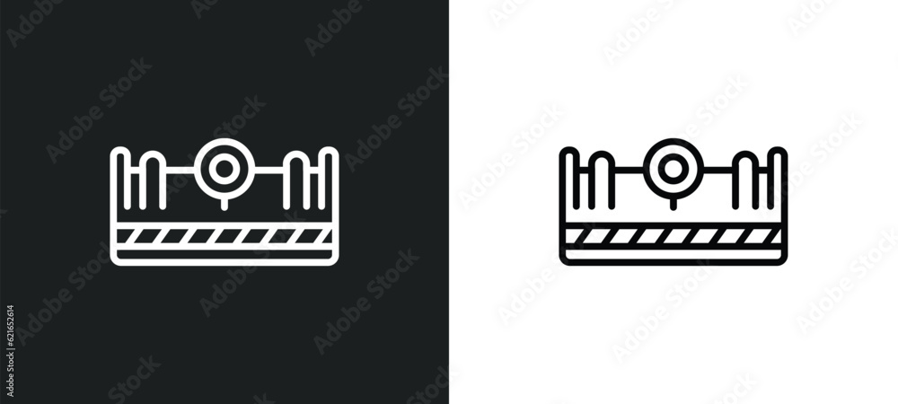 Poster road blockade outline icon in white and black colors. road blockade flat vector icon from alert coll
