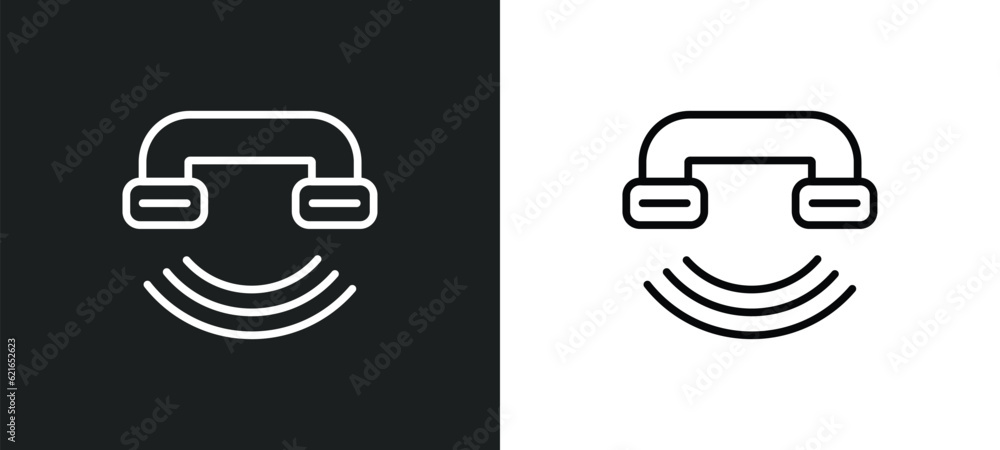 Poster call center outline icon in white and black colors. call center flat vector icon from alert collecti