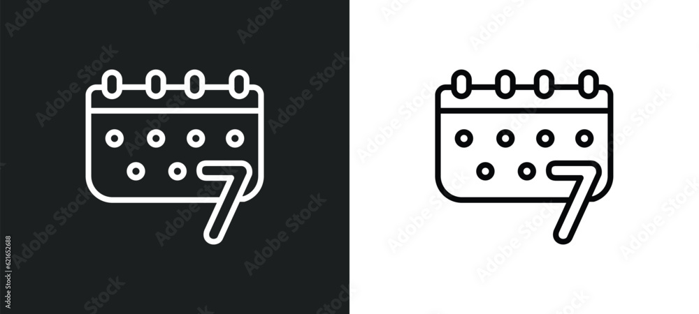 Poster week calendar outline icon in white and black colors. week calendar flat vector icon from airport te
