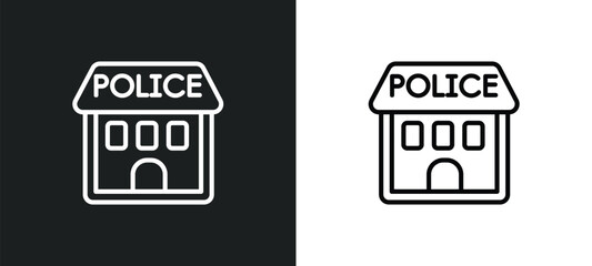 police station outline icon in white and black colors. police station flat vector icon from alert collection for web, mobile apps and ui. - obrazy, fototapety, plakaty
