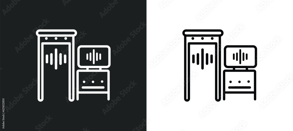 Poster security control outline icon in white and black colors. security control flat vector icon from airp