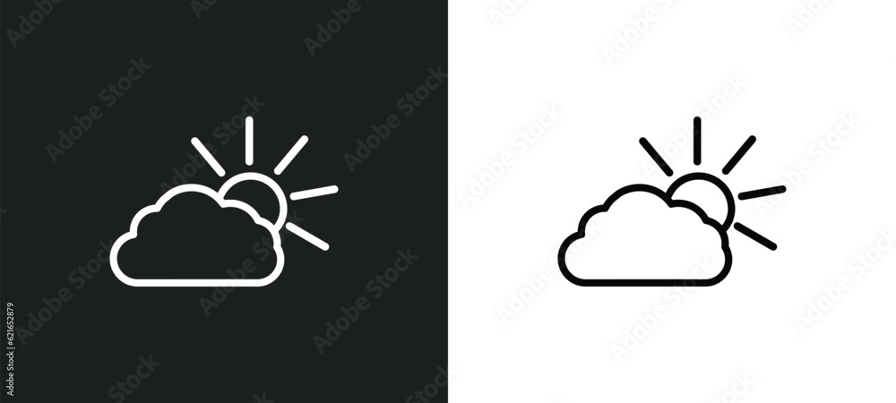 Poster cloudy day outline icon in white and black colors. cloudy day flat vector icon from airport terminal