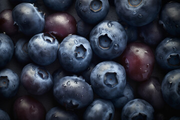 Blueberries with droplet - Blueberries in water - Created with Generative AI technology.