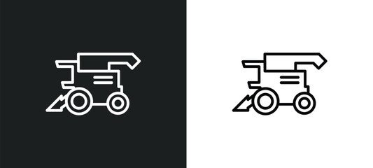combine harvester outline icon in white and black colors. combine harvester flat vector icon from agriculture farming collection for web, mobile apps and ui.