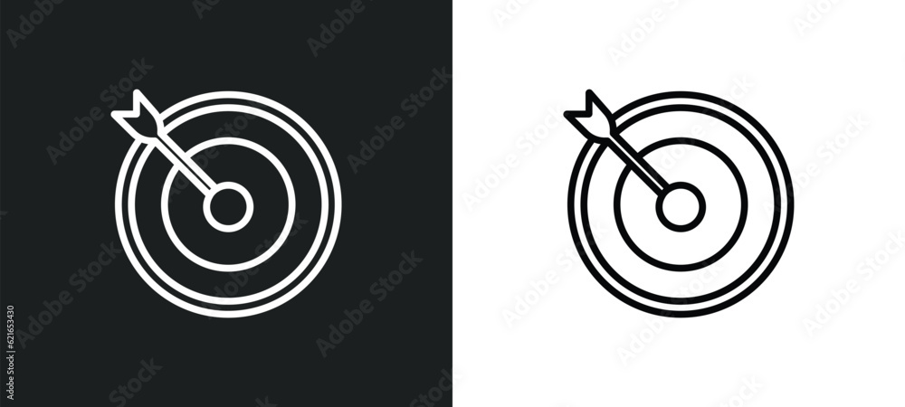 Poster dart outline icon in white and black colors. dart flat vector icon from outdoor activities collectio