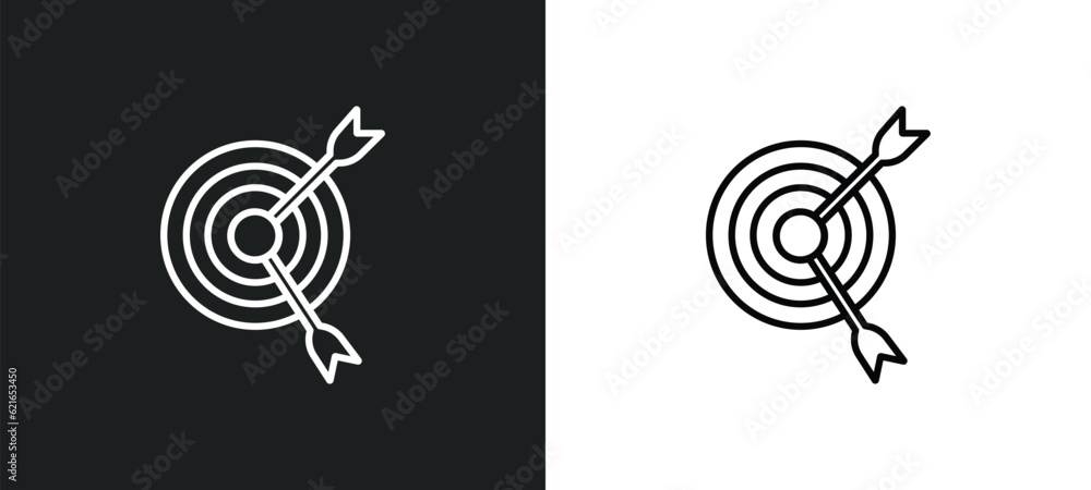 Poster dartboard outline icon in white and black colors. dartboard flat vector icon from outdoor activities