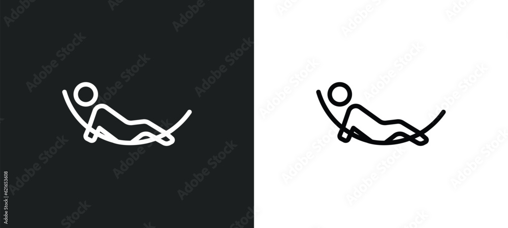 Poster relaxing outline icon in white and black colors. relaxing flat vector icon from activity and hobbies