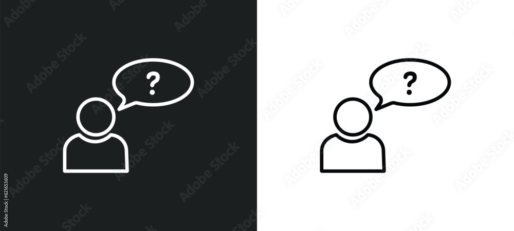Poster questioning outline icon in white and black colors. questioning flat vector icon from activity and h