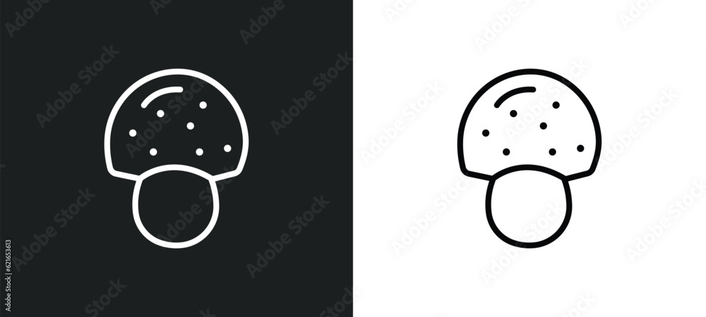 Poster mushrooming outline icon in white and black colors. mushrooming flat vector icon from activity and h