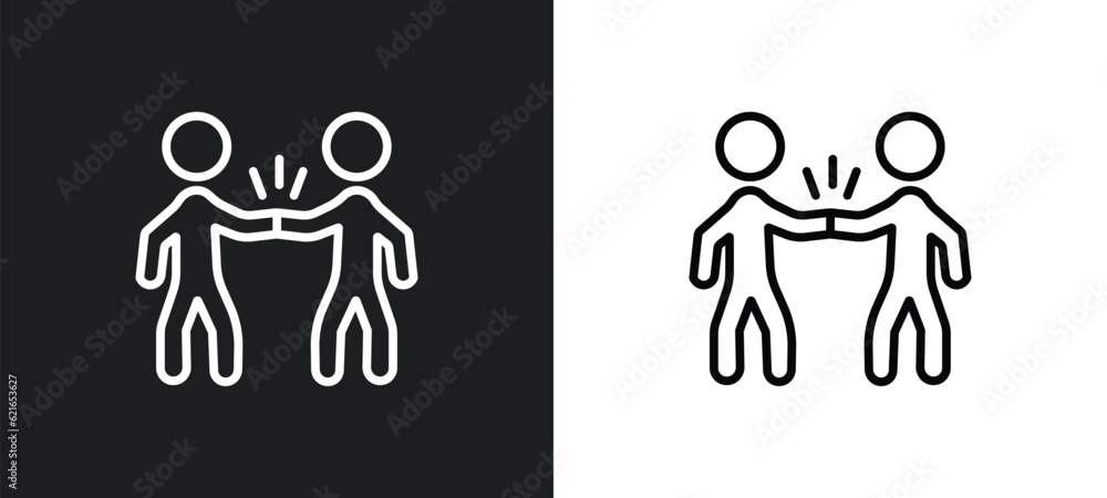 Poster meeting with a friend outline icon in white and black colors. meeting with a friend flat vector icon