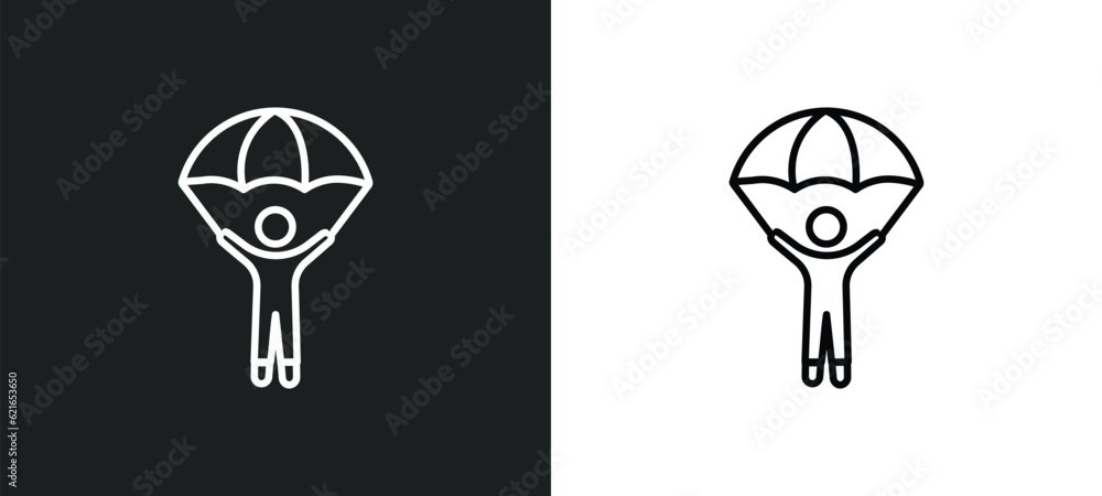 Poster gliding parachutist outline icon in white and black colors. gliding parachutist flat vector icon fro