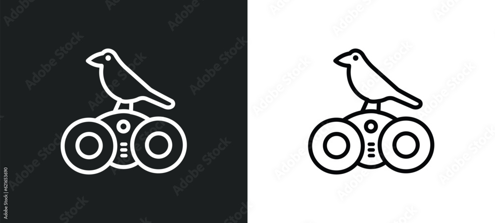 Poster bird watching outline icon in white and black colors. bird watching flat vector icon from activity a