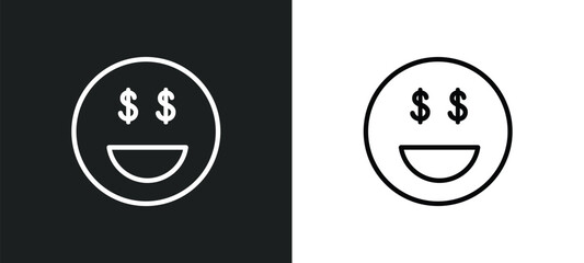 greedy outline icon in white and black colors. greedy flat vector icon from activity and hobbies collection for web, mobile apps and ui.