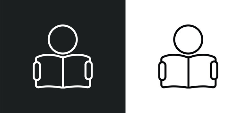 boy reading outline icon in white and black colors. boy reading flat vector icon from activity and hobbies collection for web, mobile apps and ui.