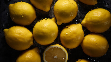 lemon with droplet - lemon in water - Created with Generative AI technology. - obrazy, fototapety, plakaty