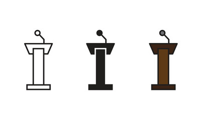 Podium speach icons. Line, Glyph and Colorful version, Full pictogram vector sign. Different style icons set.
