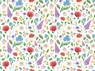 Beautiful meadow flowers. Watercolor botanical illustration of meadow flowers. Watercolor floral pattern