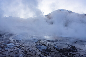 Exploring the fascinating geothermic fields of El Tatio with its steaming geysers and hot pools high up in the Atacama desert in Chile, South America