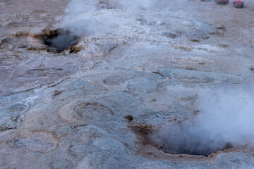 Exploring the fascinating geothermic fields of El Tatio with its steaming geysers and hot pools high up in the Atacama desert in Chile, South America