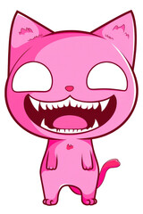 Vibrant Funny Smile Pink Cat Cartoon Character, Isolated on Transparent Background. Generative AI