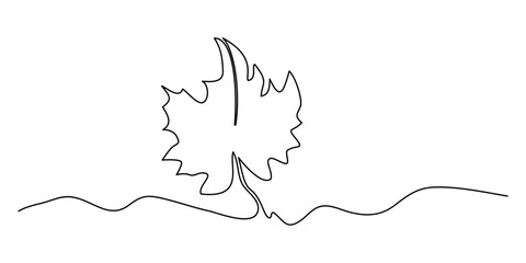Maple leaf line art. One continuous line drawing abstract leaf isolated vector object on white background