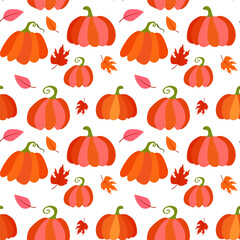 Beautiful pumpkin halloween thanksgiving seamless pattern, cute cartoon colored pumpkins