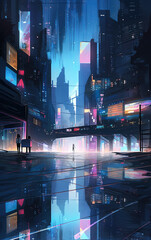 Fototapeta premium Futuristic urban landscape. Generative AI