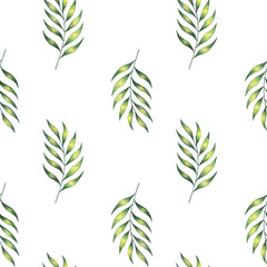 Seamless pattern with leaves. Watercolor illustration hand drawn. For design, textile, decor, wallpaper, wrapping paper, web.