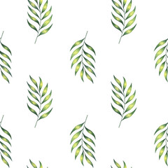Obraz premium Seamless pattern with leaves. Watercolor illustration hand drawn. For design, textile, decor, wallpaper, wrapping paper, web.