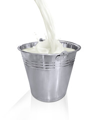 Poured milk into metal bucket with splash PNG transparent