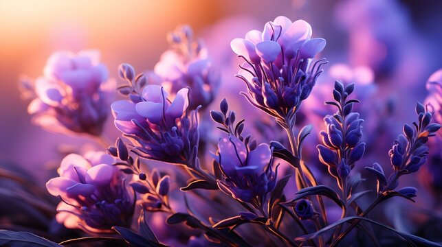 Beautiful purple flowers in the garden at sunset. Nature background. Levander flower on the garden.