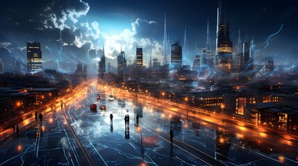 Fototapeta na wymiar Connected Utopia: Embracing the Futuristic Cityscape of Cloud Technology