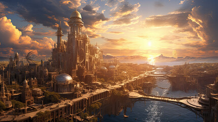 Illustration of a steampunk city - AI generated image.