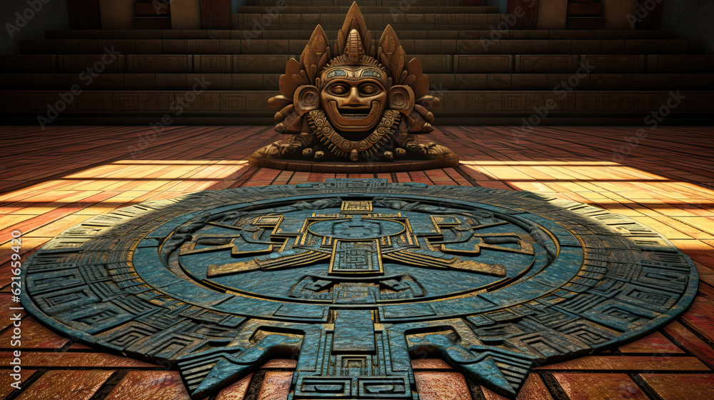 Wall mural Illustration of Aztec temple - AI generated image.