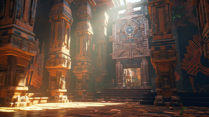 Illustration of Aztec temple - AI generated image.