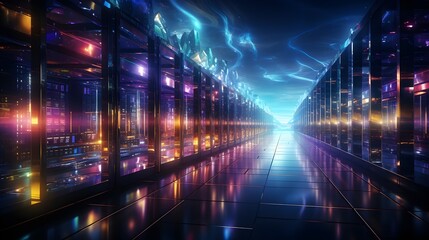 Data Symphony: A Captivating Visual Representation of a Server Farm Powering Cloud Computing