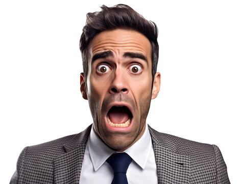 Terrified afraid and scared businessman screaming isolated - Generative AI