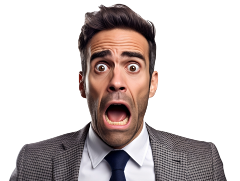 Terrified afraid and scared businessman screaming isolated - Generative AI